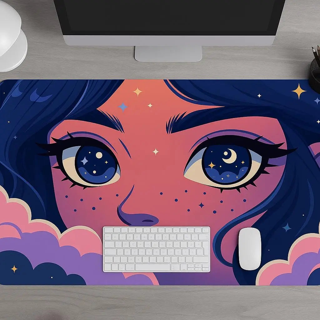 Galaxy Eyes Anime Girl Desk Mat—Kawaii Large Mouse Pad | Cute Gaming Playmat | Aesthetic Cosmic Desk Decor | Gift for Anime Fans Effenfine
