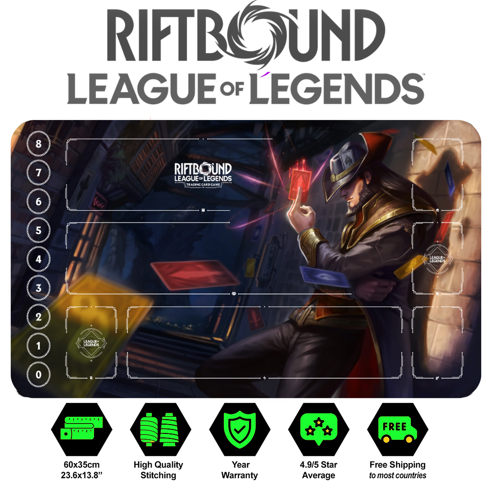 Riftbound Twisted Fate Playmat: League of Legends Trading Card Game (24" x 14")