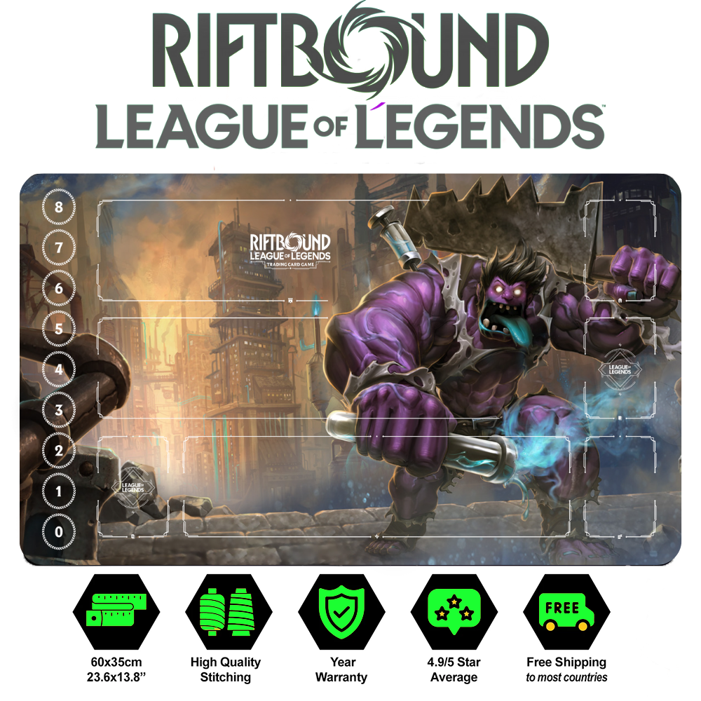 Dr Mundo Playmat: Riftbound Trading Card Game, Stitched Edges (24 x 14 inches)