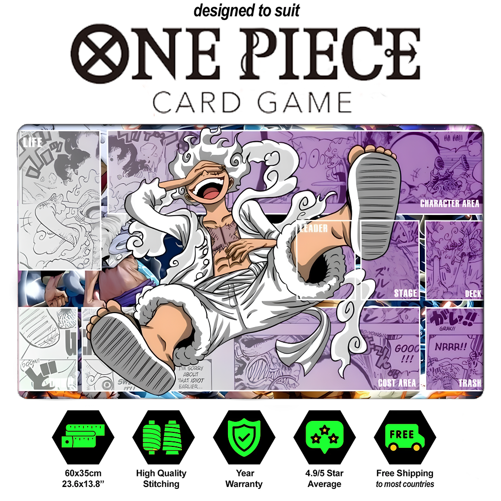 One Piece Gear Playmat – Luffy Gear 5 Custom Anime TCG Mat | Luffy Laughing CCG Playmat