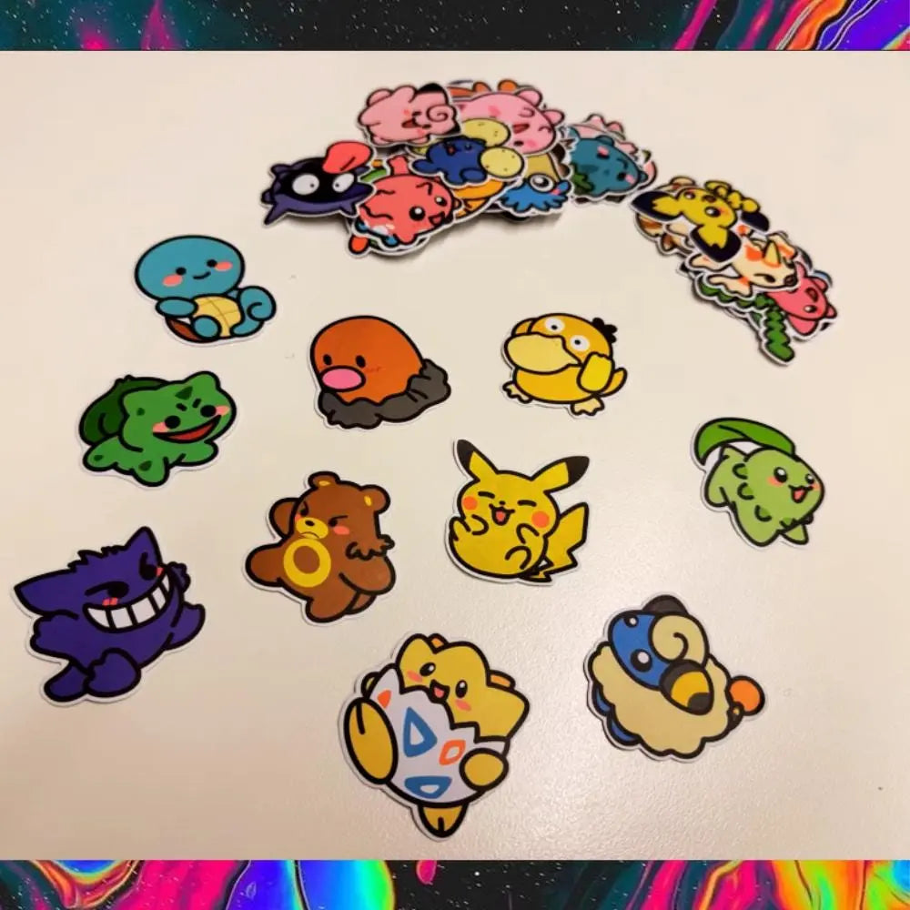 Cute Pikachu And Friends Stickers Collection PVC Waterproof Matte Finish | 50+ Stickers Effenfine