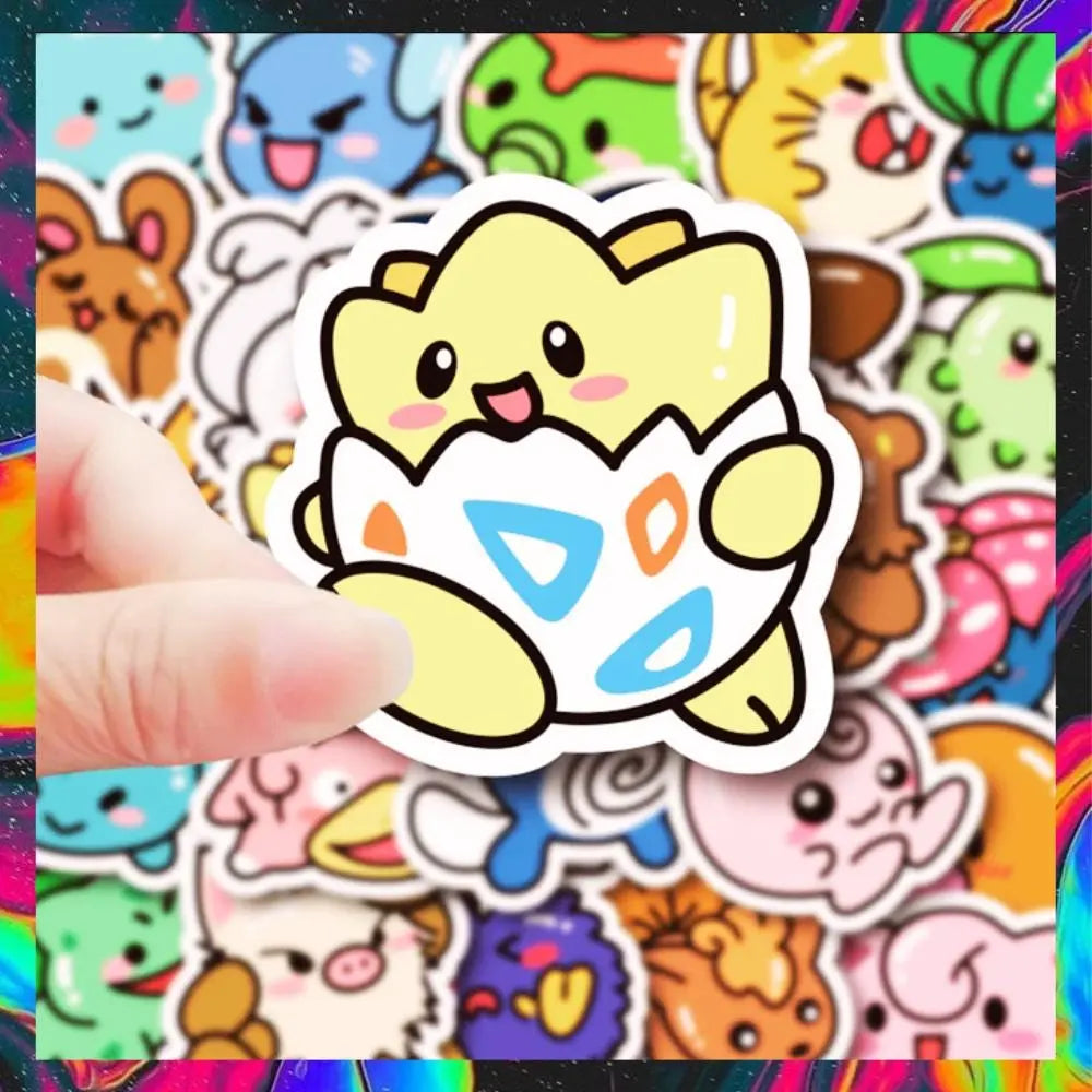 Cute Pikachu And Friends Stickers Collection PVC Waterproof Matte Finish | 50+ Stickers Effenfine