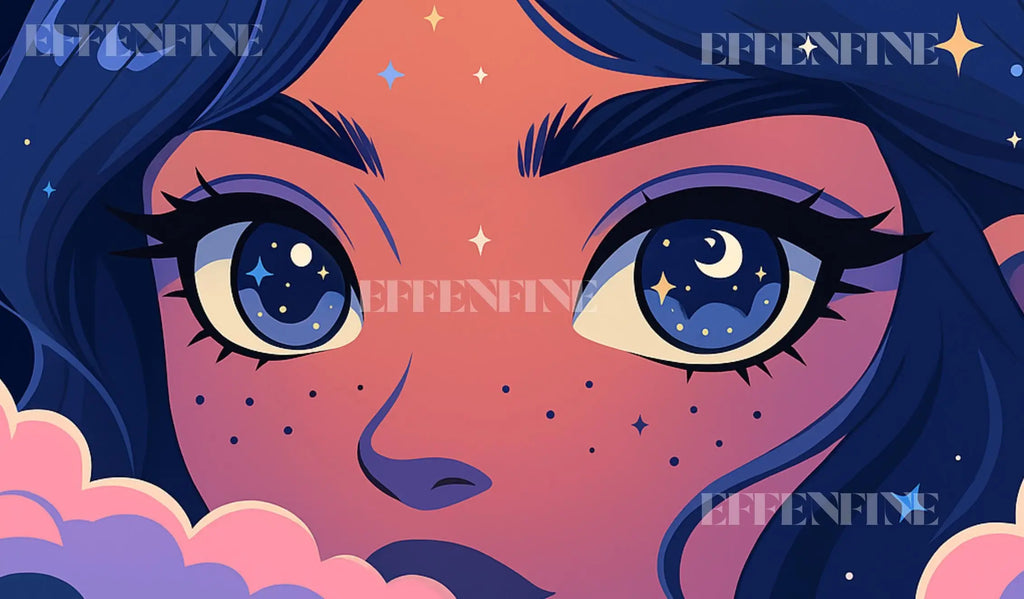 Galaxy Eyes Anime Girl Desk Mat—Kawaii Large Mouse Pad | Cute Gaming Playmat | Aesthetic Cosmic Desk Decor | Gift for Anime Fans Effenfine