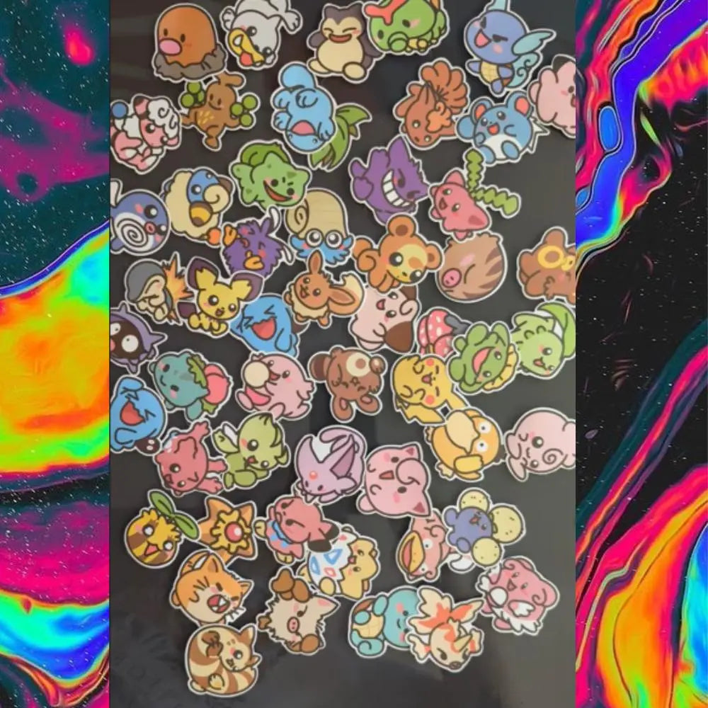 Cute Pikachu And Friends Stickers Collection PVC Waterproof Matte Finish | 50+ Stickers Effenfine