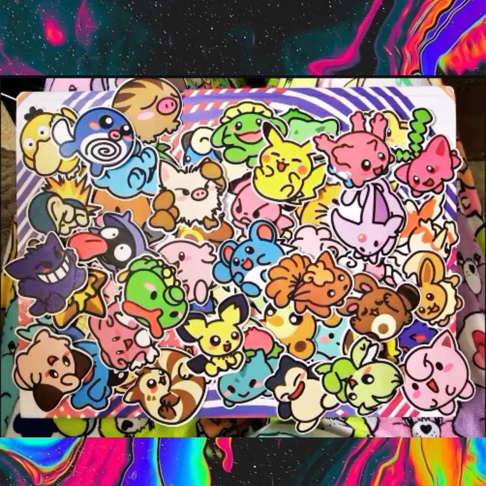 Cute Pikachu And Friends Stickers Collection PVC Waterproof Matte Finish | 50+ Stickers Effenfine