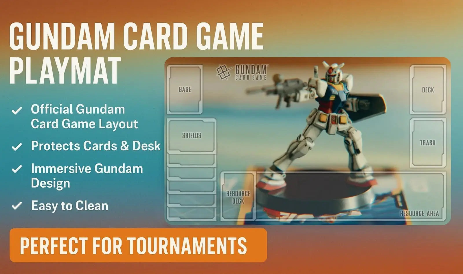 Gundam Card Game Playmat – Custom Gaming Desk Mat with Zones (Base, Shields, Deck, Trash, Resource) | TCG & CCG Playmat
